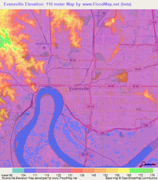 Evansville,US Elevation Map