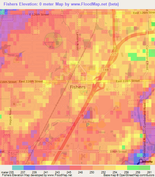 Fishers,US Elevation Map