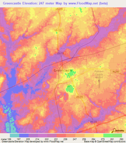 Greencastle,US Elevation Map