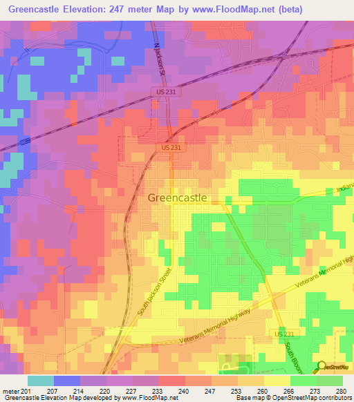 Greencastle,US Elevation Map