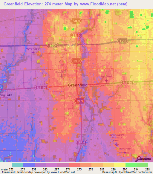 Greenfield,US Elevation Map