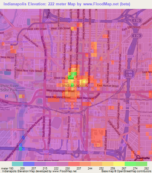 Indianapolis,US Elevation Map