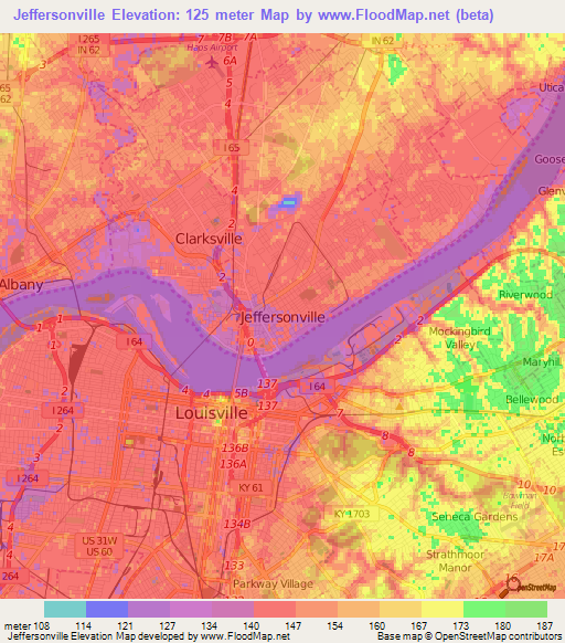 Jeffersonville,US Elevation Map