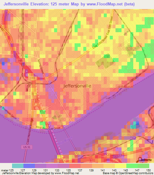 Jeffersonville,US Elevation Map