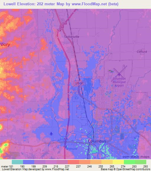 Lowell,US Elevation Map