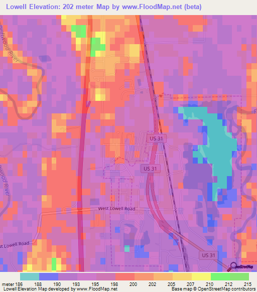 Lowell,US Elevation Map