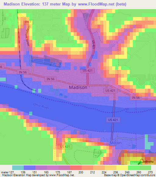 Madison,US Elevation Map