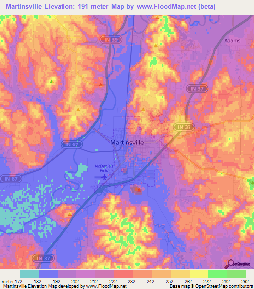 Martinsville,US Elevation Map