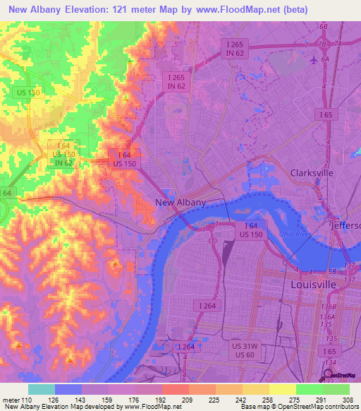 New Albany,US Elevation Map