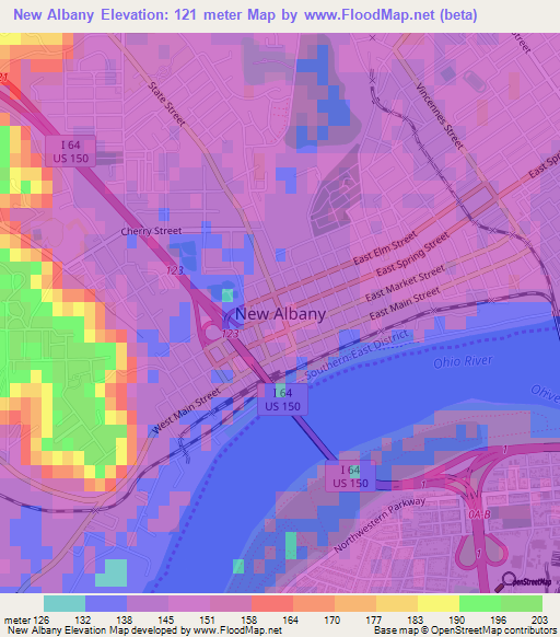 New Albany,US Elevation Map