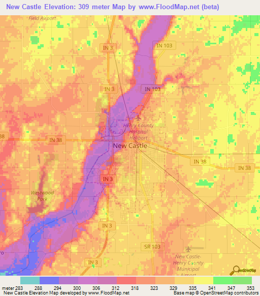 New Castle,US Elevation Map