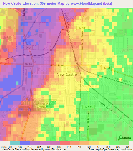 New Castle,US Elevation Map