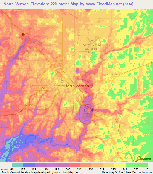 North Vernon,US Elevation Map