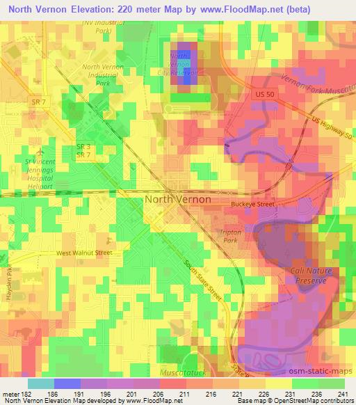 North Vernon,US Elevation Map