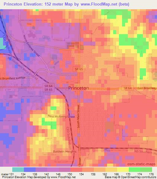 Princeton,US Elevation Map