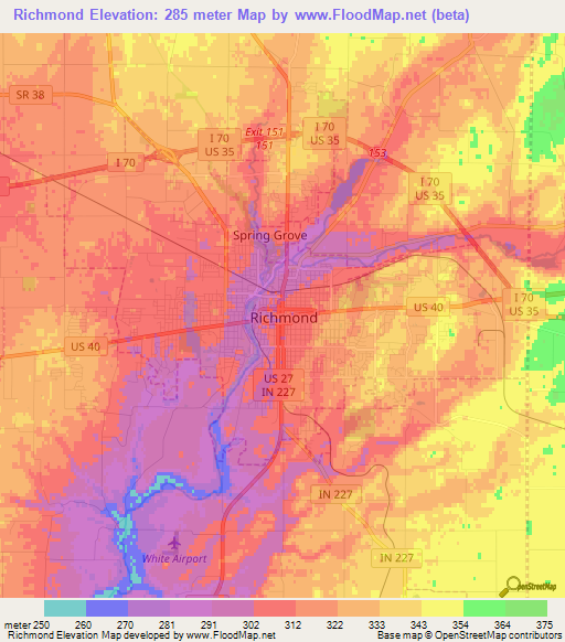 Richmond,US Elevation Map