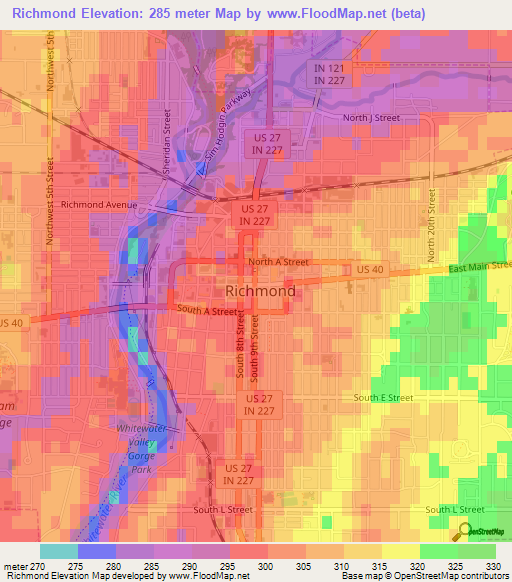 Richmond,US Elevation Map