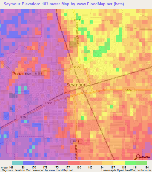 Seymour,US Elevation Map