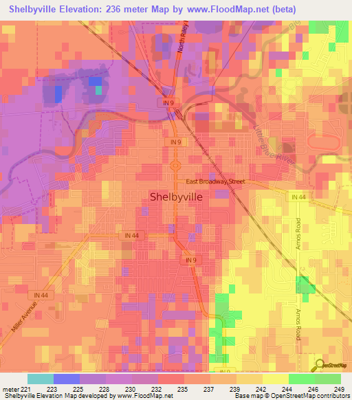 Shelbyville,US Elevation Map