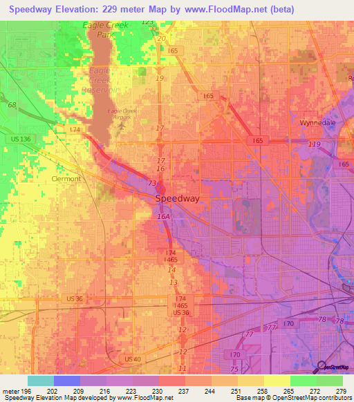 Speedway,US Elevation Map