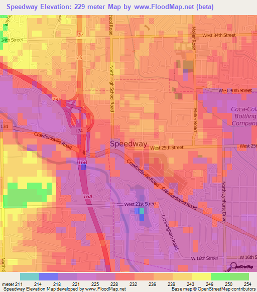 Speedway,US Elevation Map