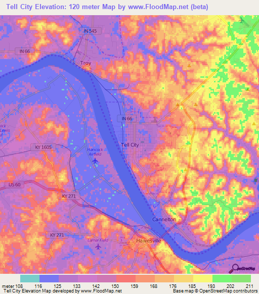 Tell City,US Elevation Map