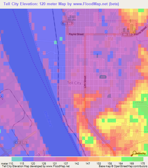 Tell City,US Elevation Map