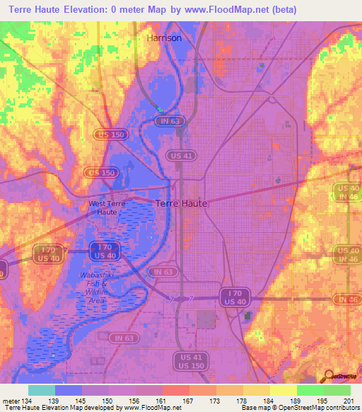 Terre Haute,US Elevation Map