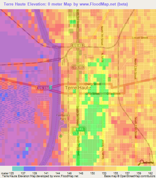 Terre Haute,US Elevation Map