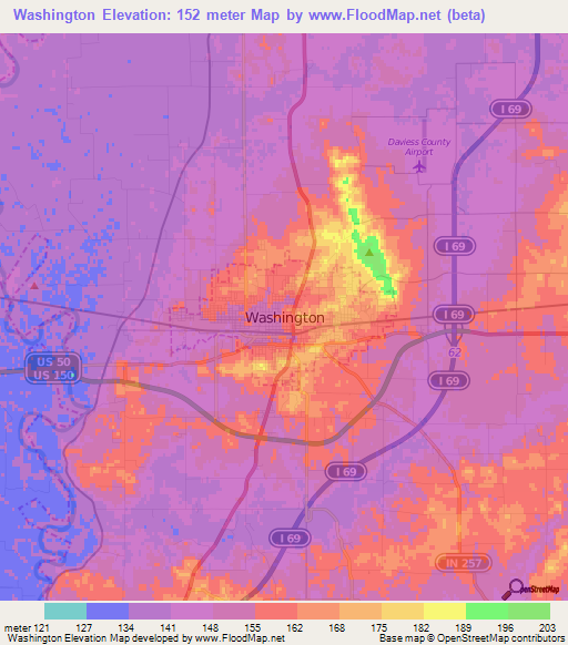 Washington,US Elevation Map