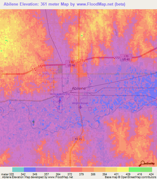 Abilene,US Elevation Map