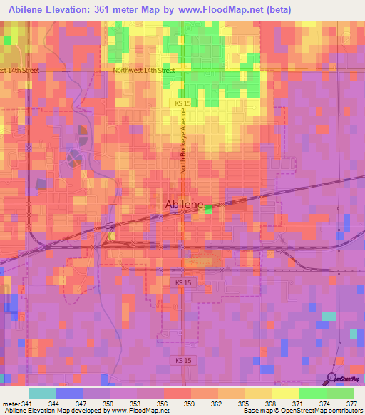 Abilene,US Elevation Map