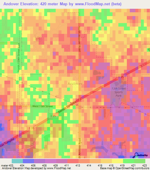 Andover,US Elevation Map