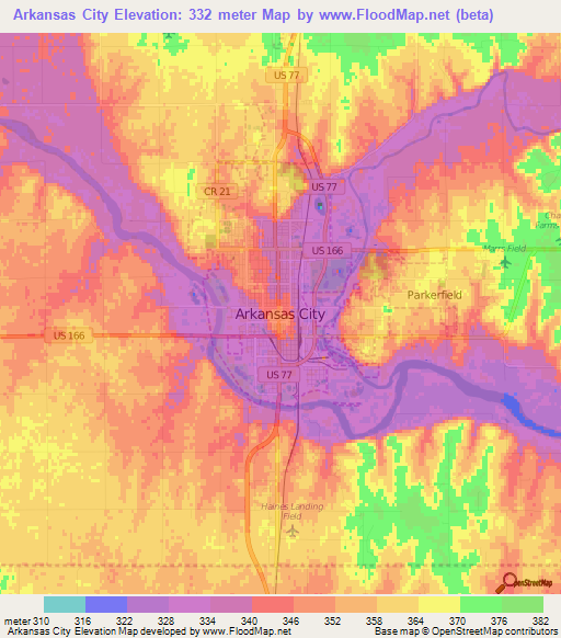 Arkansas City,US Elevation Map