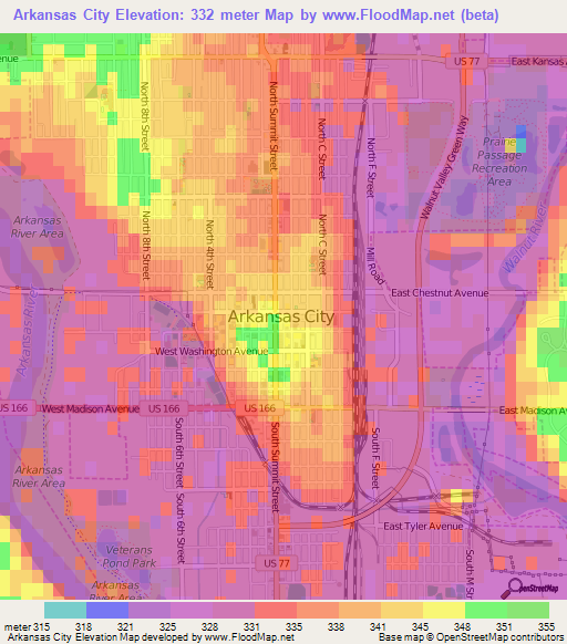 Arkansas City,US Elevation Map