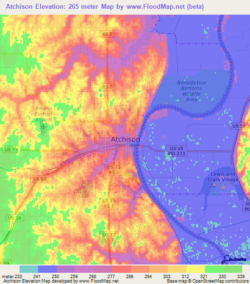 Atchison,US Elevation Map