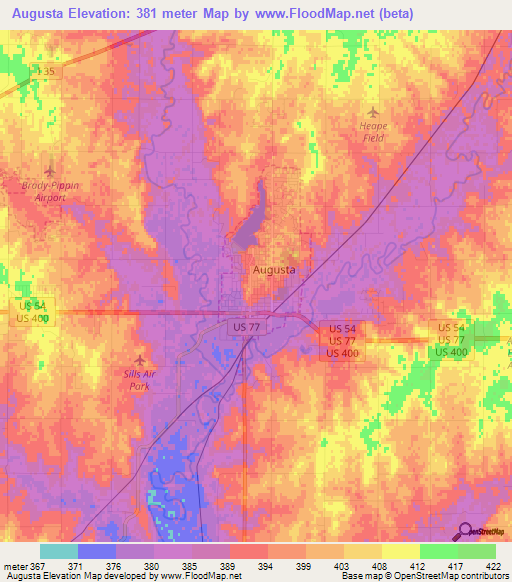 Augusta,US Elevation Map