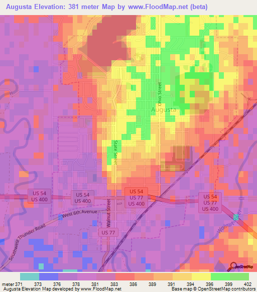 Augusta,US Elevation Map