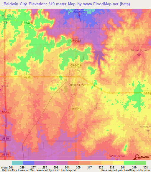 Baldwin City,US Elevation Map