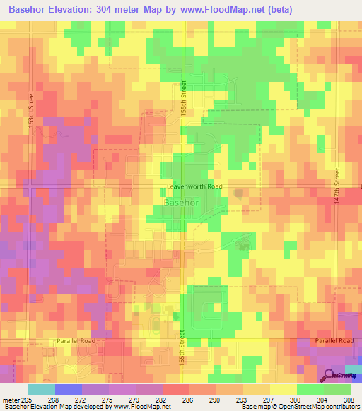 Basehor,US Elevation Map