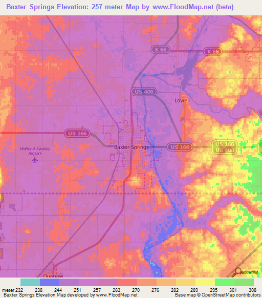 Baxter Springs,US Elevation Map