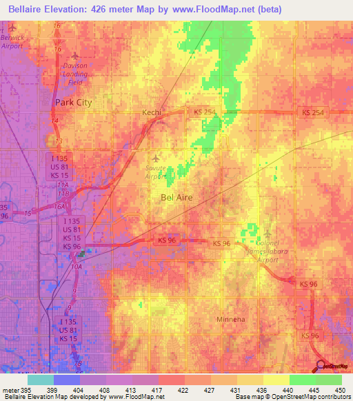 Bellaire,US Elevation Map