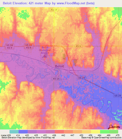 Beloit,US Elevation Map