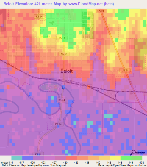 Beloit,US Elevation Map