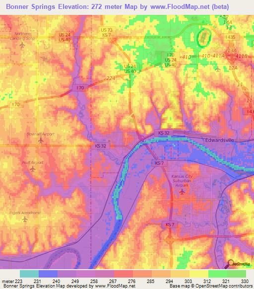 Bonner Springs,US Elevation Map