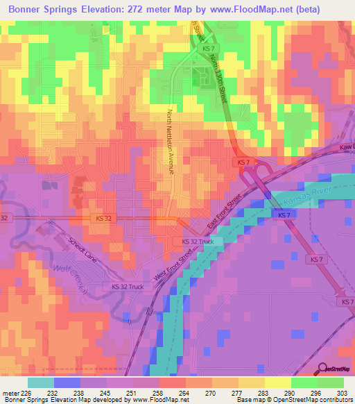 Bonner Springs,US Elevation Map