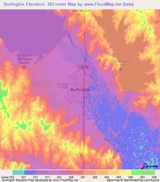 Burlington,US Elevation Map