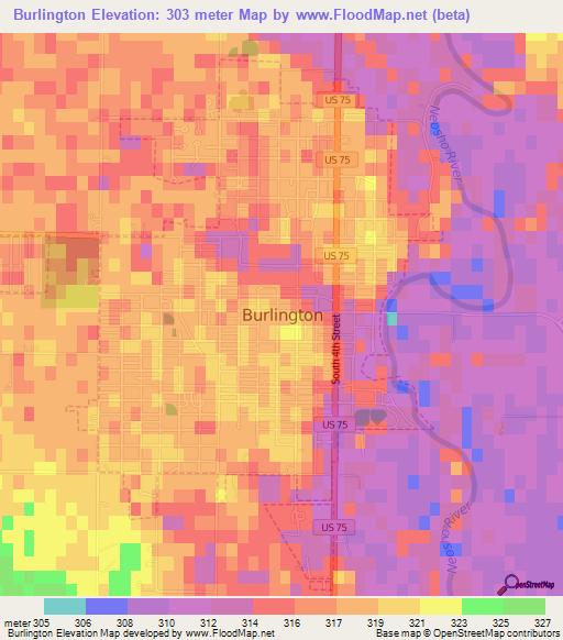 Burlington,US Elevation Map