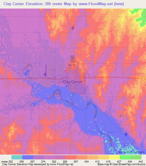 Clay Center,US Elevation Map