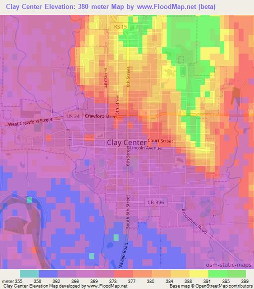 Clay Center,US Elevation Map